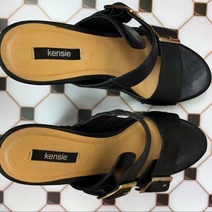 Kelsie Leather Two Strap  Black Wedge